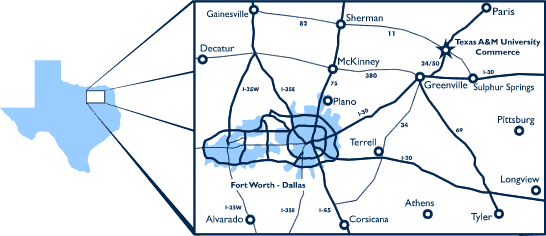 Location of tamuc on Texas Map